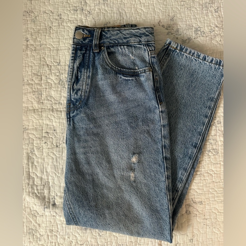 Stradivarius Blue Straight Jeans with Vintage Wash